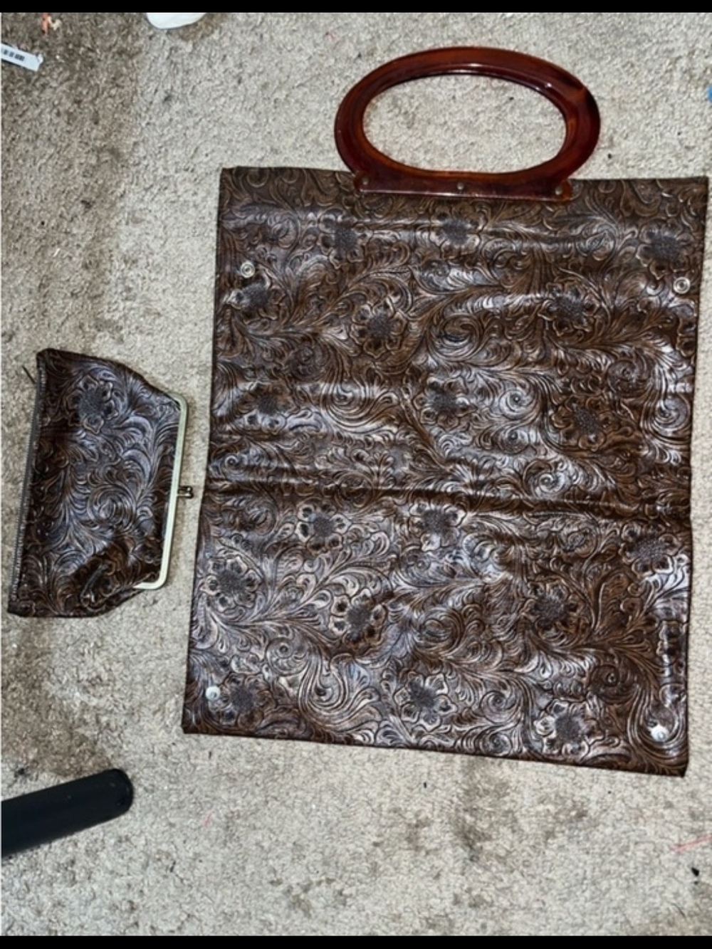 Vintage  Brown Leather Zipper Bag W/ Matching  Wallet